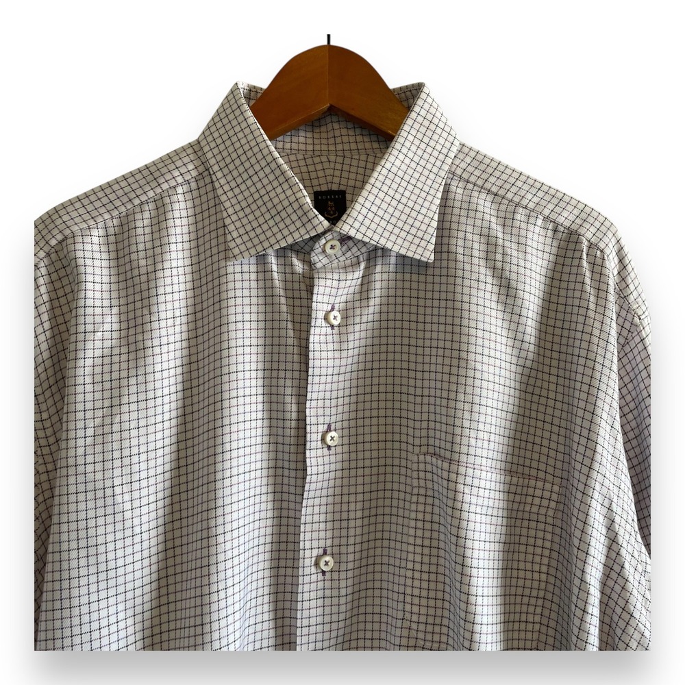 Robert Talbott Estate Men's Dress Shirt White Purple Grey Micro Check 18/ 34 3XL